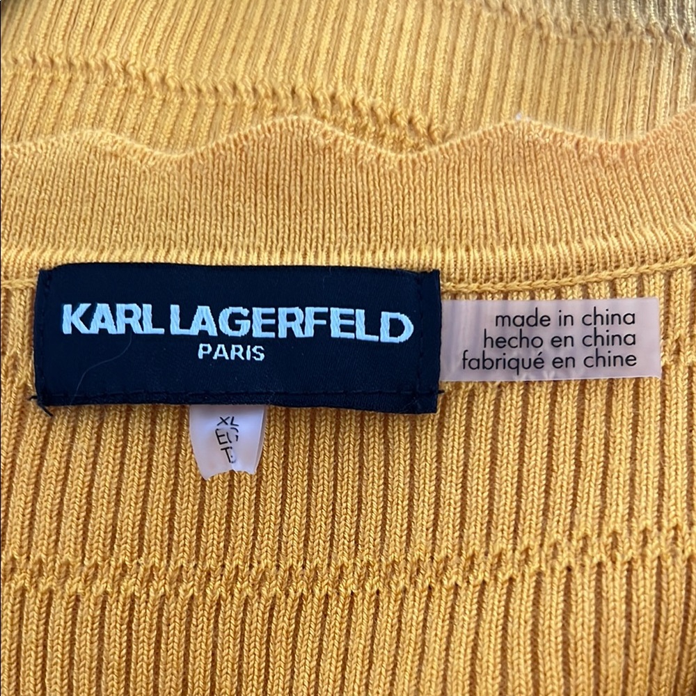 Karl Lagerfeld Paris Marigold Short Sleeve Scalloped Trim Sweater Size XL - Picture 10 of 12